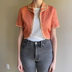 Vintage Peck & Peck Embroidered Cropped Top, Small, Short Sleeve, Crop top, NYC